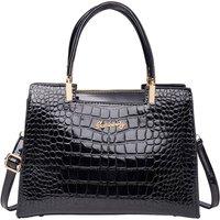 MODISHION Women's Glossy PU Croc-Embossed Handbag with Crossbody Strap in Black