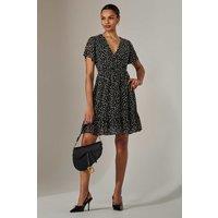 Jolie Moi Women's Chiffon Short Sleeve Tie Waist Mini Dress in Black | Size: 12