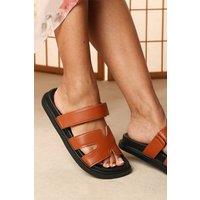 Where's That From Women's 'Yvetta' Cut Out Velcro Strap Footbed Sandals in Tan | Size: 6