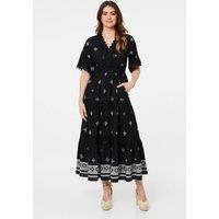 Izabel London Women's Border Print 1/2 Sleeve Maxi Dress in Black | Size: 14