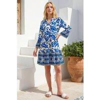 Roman Women's Floral Print Border Tunic Dress in Blue | Size: 10