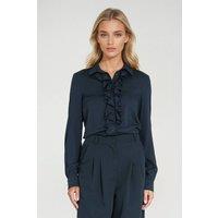 Love Lace Women's Fitted Long Sleeve Shirt with Jabot Detail in Blue | Size: 36