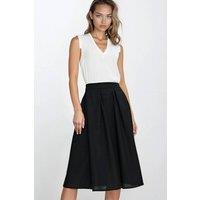Love Lace Women's Linen Texture Rayon Midi Pleated Skirt Pockets in Black | Size: 40