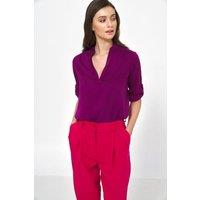 Love Lace Women's Ruching Neckline Blouse with Rolled Sleeves in Violet | Size: 38
