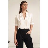 Love Lace Women's Viscose Ruched Neck Blouse Rolled Sleeves in White | Size: 38