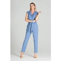 Love Lace Women's Sleeveless Button Front Tie Waist Jumpsuit in Blue | Size: XL