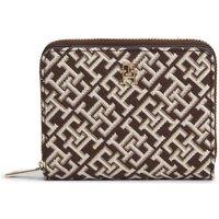 Tommy Hilfiger Women's Icon Med Flap Zip Around Purse Jacquard Brown in Cream
