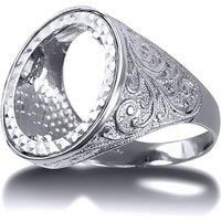 Jewelco London Men's Silver Floral Engraved Full Sovereign Mount Ring | Size: Y