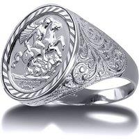 Jewelco London Men's Silver Floral Carved St George Dragon Ring (Full Sovereign Size) | Size: Z