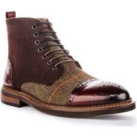 JUSTINREESS ENGLAND Men's 'Lennox' Leather Canvas Ankle Boots in Wine | Size: 8