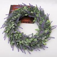 Living and Home 42cm Faux Eucalyptus & Flocked Lavender Wreath for Wedding & Home Decor in Purple