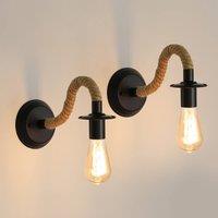 Pheashine Set of 2 Black Hemp Rope Wall Lamps 26cm Adjustable E27 Industrial
