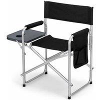 Oypla Folding Lightweight Outdoor Portable Directors Camping Chair with Side Table in Black