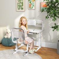 ZONEKIZ Kids Desk & Chair Set, Height Adjustable Study Table for 6-12 Years in Grey