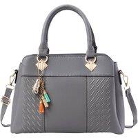 MODISHION Women's Minimalist Lychee Grain Handbag with Tassel Pendants in Dark Grey