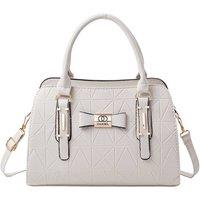 MODISHION Women's Geometric Textured Top Handle Bag with Decorative Bow in White