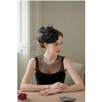 MODISHION Women's Vintage Fashion Imitation Linen Top Hat Fascinator in Black