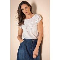 Klass. Women's Lace Trim Dobby Cotton Top in White | Size: 20