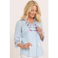 Anna Rose Women's Embroidered & Shimmer Stripe Top in Pale Blue | Size: 14