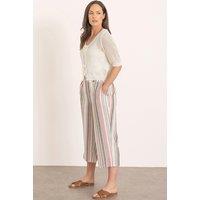 Klass. Women's Striped Wide Leg Cropped Trousers in Beige | Size: 10