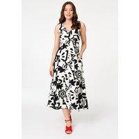 Izabel London Women's Floral Sleeveless A-Line Midi Dress in Off-White | Size: 16
