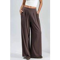 Busem Women's Pleated Wide Leg Pants with Pockets in Light Brown | Size: Small