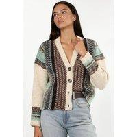 Hiccup Women's Oversized Soft Touch Patterned V-Neck Knit Cardigan | Size: Large