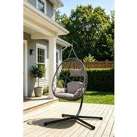 ExtraStar Outdoor Egg Hanging Chair with Stand & Cushion in Grey