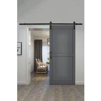 Living and Home 91cm W x 3.5cm D x 213cm H Farmhouse Style Wooden Barn Door with Slide Guide in Dark Grey | Size: 91 cm W x 3.5 cm D x 213 cm H