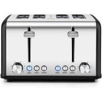 Cusimax Silver 34cm 4-Slice Stainless Steel Toaster 1650W Extra-Wide Slots