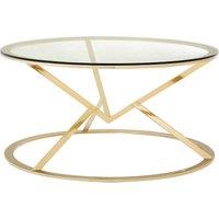 Orsina Unique Corseted Round Coffee Table, Geometric Display Table, Versatile Decorative Coffee Table in Metallic Gold