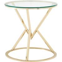 Orsina Unique Corseted Round End Table, Geometric Design Statement Table, Versatile Lounge Side Table in Metallic Gold