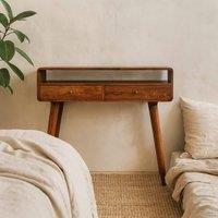 Wyld Haus Ostuni Curved Mango Wood Console Table Chestnut 2 Drawers Open Shelf in Brown