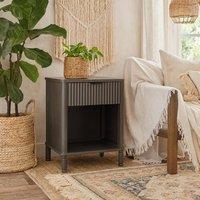 Wyld Haus Sagevale 1 Drawer Ribbed Wooden Cabinet with Open Shelf in Dark Grey