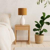 Wyld Haus Long Island Large Round White Bamboo Table Lamp with Ochre Shade