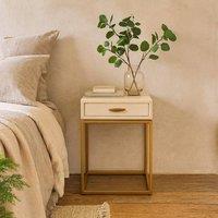 Wyld Haus Ivory Faux Shagreen Bedside Table with Antique Brass Frame & Drawer