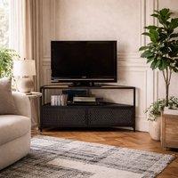 Wyld Haus Oulu Small Industrial Reclaimed Wood & Metal TV Unit 2 Doors in Brown