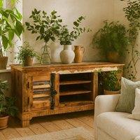 Wyld Haus Seattle Reclaimed Wood TV Cabinet 2 Doors 2 Shelves in Brown