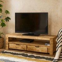 Wyld Haus London Natural Mango Wood TV Cabinet 2 Drawers 1 Open Shelf in Brown