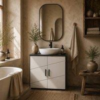 Wyld Haus Light & Dark Grey Pedestal Sink Storage Cabinet UCut Out in Light Grey