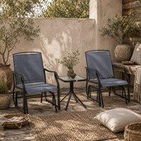 Wyld Haus Banafa 3 Piece Outdoor Glider Bistro Set 2 Grey Chairs & Matching