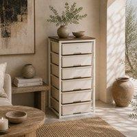 Wyld Haus Kedina Tall 6 Drawer Storage Chest White with Walnut Effect Top