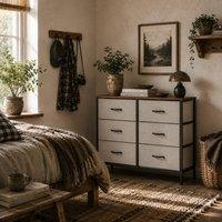 Wyld Haus Hava 6 Drawer Metal & Fabric Storage Chest Grey in Light Grey