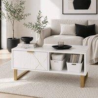 Wyld Haus Lima White Marble Effect Coffee Table Gold Accents 2 Storage Drawers