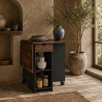 Wyld Haus Barretti Rustic Brown Folding Drop Leaf Dining Table Drawer Shelves