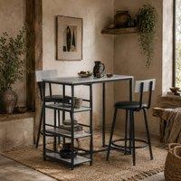 Wyld Haus Raco Sera 3 Piece Grey & Black Kitchen Dining Set with Shelving in Light Grey