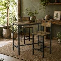Wyld Haus Torakeno 3 Piece Industrial Bar Table 2 Stool Set Rustic Brown Black