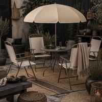 Wyld Haus Tatab 4 Seater Beige Coffee Metal Mesh Garden Dining Set Parasol Table