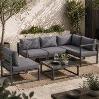 Wyld Haus Dokase 6 Piece Grey Modular Outdoor Sofa Set Tempered Glass Coffee