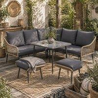 Wyld Haus Nofise 6 Piece Rattan Style Garden Sofa Set Coffee Table & 2 Stools in Light Brown
